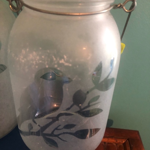 7448 Candle Holder Jar Frosted Bird Pattern Outtake Embellished Jar - Picture 7 of 7